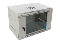 Armário rack 19 pol 6U, montagem de parede, porta, cinza